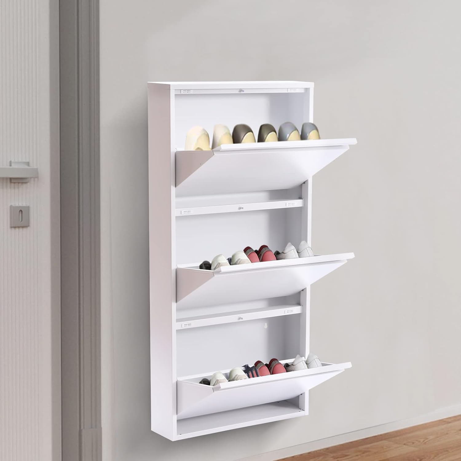 Shoe Rack Sliding Shelf Slim Space-Saving 3-Drawer Metal Shoe Storage Cabinet for Entryway ...