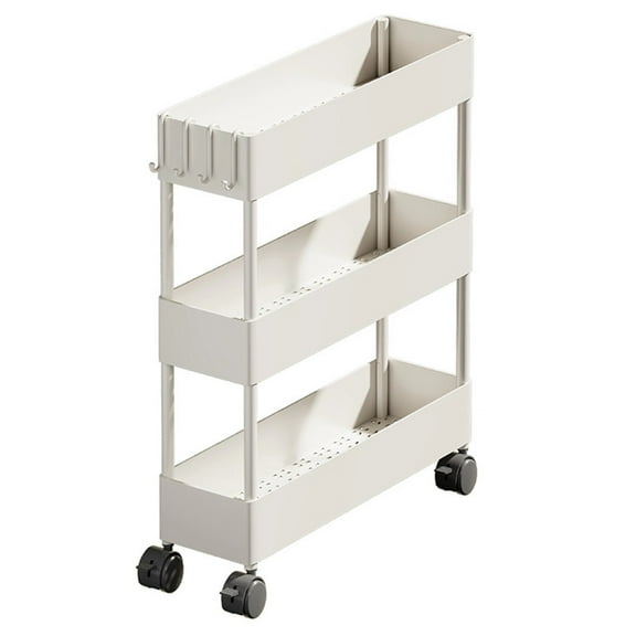 Slim Space-Saving Rolling Organizer | 3-Tier Bathroom & Laundry Cart with Locking Wheels | Black or White Plastic Storage Rack for Toiletries & Detergents