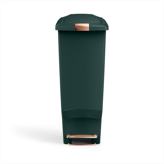 Slim Step Can, 40L / 10.6 Gallon Space-Efficient Kitchen Trash Can, Studio Edition, Pet-Proof Slide Lock, 150,000-Step Pedal, Wheels, Hunter Green Plastic