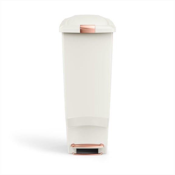 Slim Step Trash Can, 40L / 10.6 Gallon, Cream, Space-Efficient with Slide Lock Lid, Durable Steel Pedal, Rolling Wheels