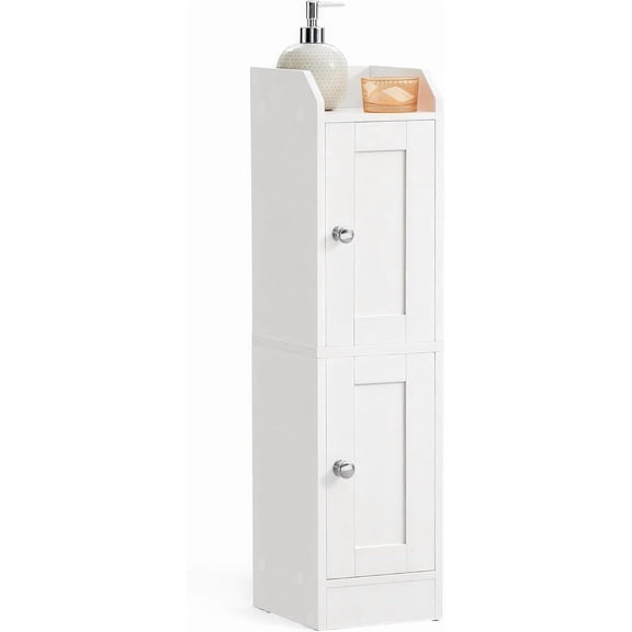 Slim Storage Cabinet with Reversible Doors and Adjustable Shelves, Cloud White, 7.9"D x 7.1"W x 31.5"H