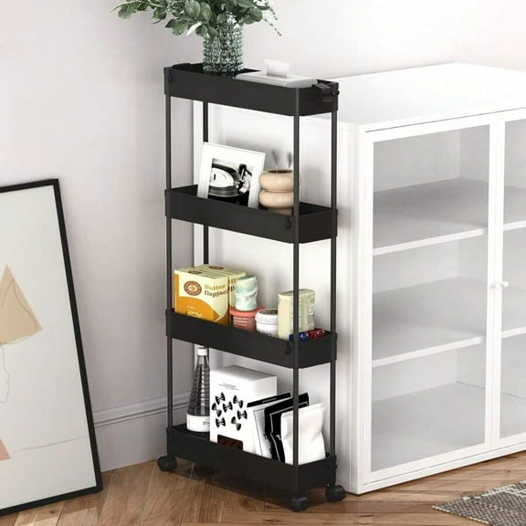 Slim Storage Cart 3 Tier,Bathroom Organizer Rolling Utility,Mobile Shelving Unit Slide Out for Office, Kitchen, Laundry Room & Narrow Places,Black