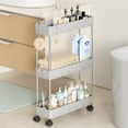 thumbnail image 1 of Cshidworld Storage Cart 3 Tier Slim Cart, Rolling Utility Cart Storage Organizer Slide Out Cart, Mobile Shelving Unit Organizer Trolley for Office Bathroom Kitchen Laundry Narrow Places, Gray, 1 of 7