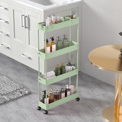 Slim Storage Cart 4 Tier,Bathroom Organizer Rolling Utility,Mobile ...