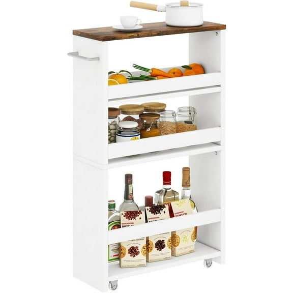 Slim Storage Cart 5.9" W, Rolling Kitchen Storage cart on Wheels for Small Spaces, 4-Tier Laundry Cart with Handle, Slide Out Utility Cart for Kitchen, Bathroom, Laundry,White