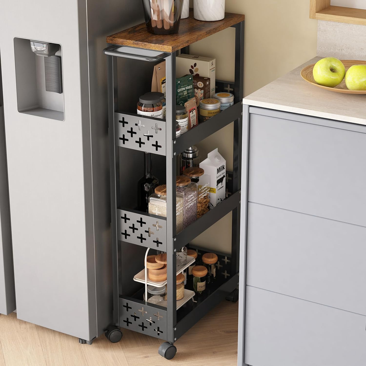 Miles Kimball Slim 4-Tier Storage Cart On Wheels - 21"L X 5"W X 40"H, Easy Assembly, Holds 6.5 Lbs Per Shelf