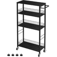 thumbnail image 1 of Slim Storage Cart Kitchen Rolling Utility Cart on Wheels 4 Tier Mobile Narrow Cart with Wood and Metal Handle Slide Out Storage Shelving Unit Cart for Kitchen Living Room Small Places Black, 1 of 7