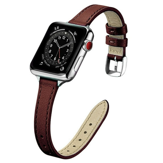Slim Strap for Apple watch band 44mm 45mm 49mm 42mm 41mm Soft Leather Wrsitband bracelet correa for iWAtch series 8 7 SE 5 4 6 ultra (sliver Dark Brown,42mm 44mm 45mm 49mm)