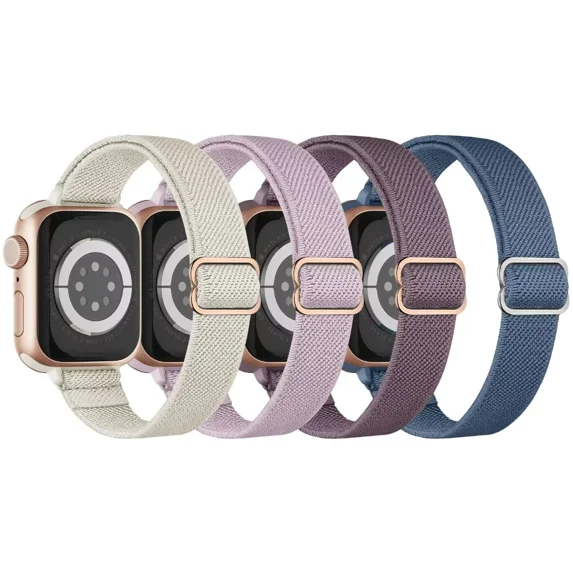 Slim Stretchy Nylon Solo Loop Bands Compatible with Apple Watch Band 38mm 40mm 41mm 42mm 44mm 45mm, Adjustable Braided Sport Elastic Thin Wristbands Women Straps for iWatch Series 7/6/5/4/3/2/1/SE