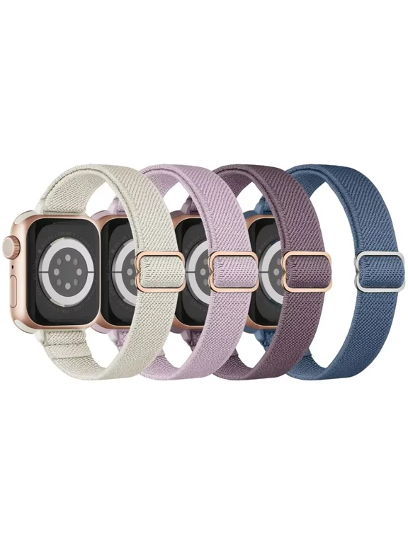 Slim Stretchy Nylon Solo Loop Bands Compatible with Apple Watch Band 38mm 40mm 41mm 42mm 44mm 45mm, Adjustable Braided Sport Elastic Thin Wristbands Women Straps for iWatch Series 7/6/5/4/3/2/1/SE