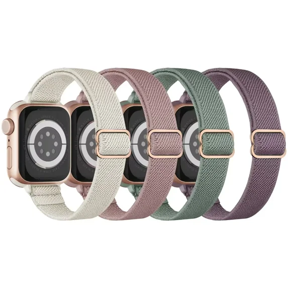 Slim Stretchy Nylon Solo Loop Bands Compatible with Apple Watch Band 38mm 40mm 41mm 42mm 44mm 45mm, Adjustable Braided Sport Elastic Thin Wristbands Women Straps for iWatch Series 7/6/5/4/3/2/1/SE
