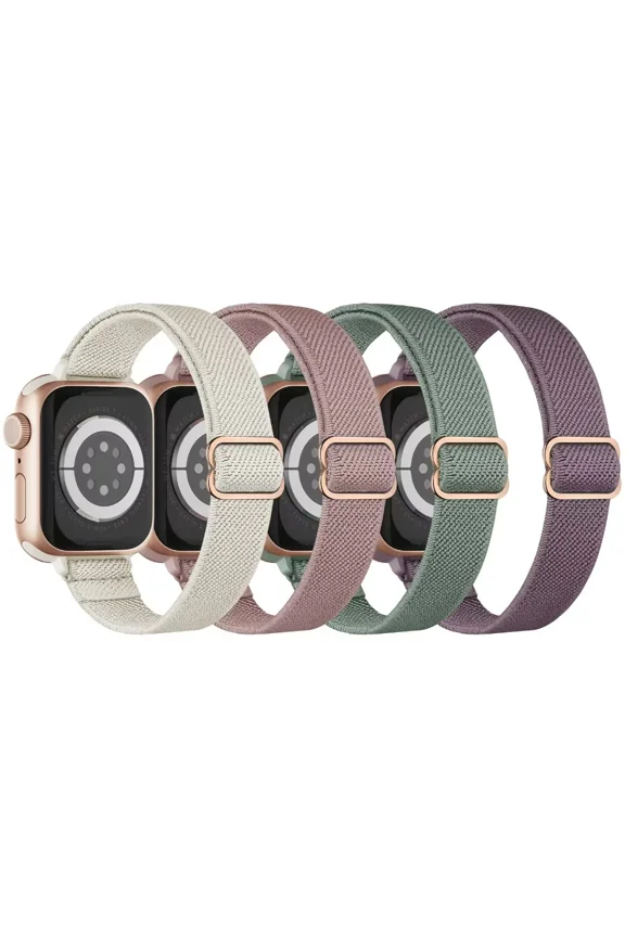 Slim Stretchy Nylon Solo Loop Bands Compatible with Apple Watch Band 38mm 40mm 41mm 42mm 44mm 45mm, Adjustable Braided Sport Elastic Thin Wristbands Women Straps for iWatch Series 7/6/5/4/3/2/1/SE