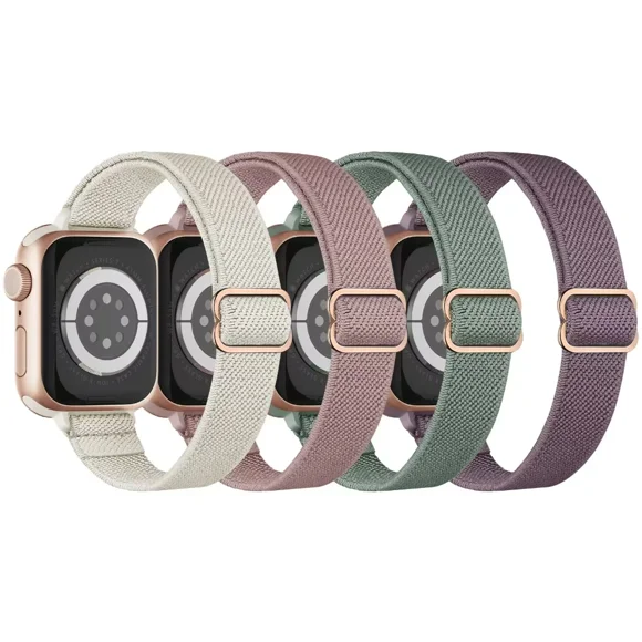 Slim Stretchy Nylon Solo Loop Bands Compatible with Apple Watch Band 38mm 40mm 41mm 42mm 44mm 45mm, Adjustable Braided Sport Elastic Thin Wristbands Women Straps for iWatch Series 7/6/5/4/3/2/1/SE