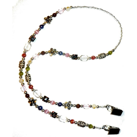 Slim Style Women's Fashion Beaded Lanyard, 34" Jewelry Lanyard for ID Badge Holder and Keys (Bulldog Clips - Multi)