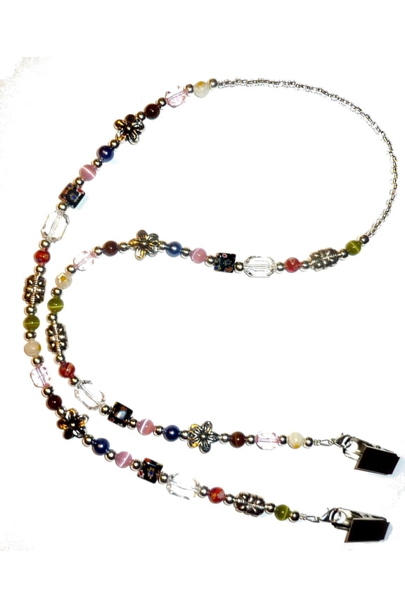 Slim Style Women's Fashion Beaded Lanyard, 34" Jewelry Lanyard for ID Badge Holder and Keys (Bulldog Clips - Multi)