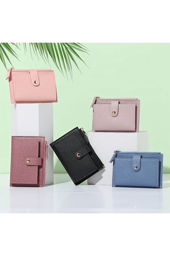 Slim Stylish Women's Wallet with Snap Button Zipper