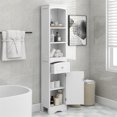 thumbnail image 1 of Slim Tall Bathroom Storage Cabinet with Adjustable Shelf, Drawer and Door, Modern Design Bathroom Cabinet Freestanding Linen Tower, 13.4"L x 9.1''W x 66.9''H, White, 1 of 7