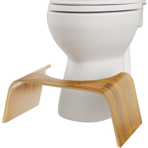 Slim Teak Toilet Stool - 7-inch Height | Original Bathroom Wood Stool for Natural Positioning