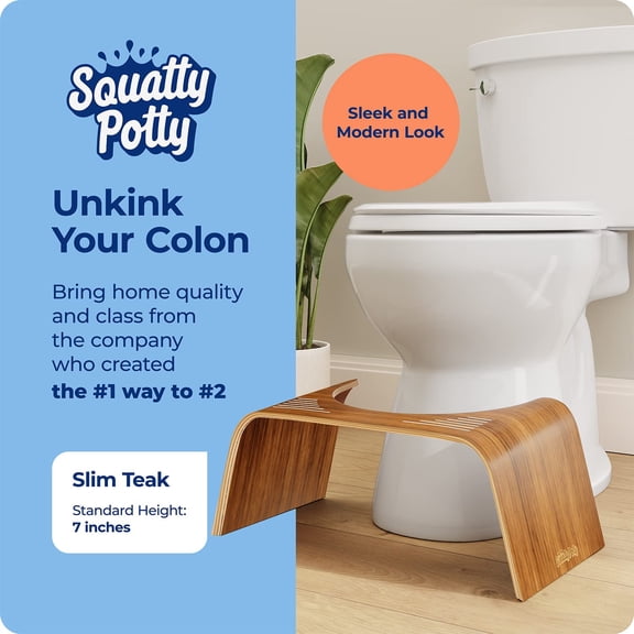 Slim Teak Toilet Stool - 7-inch Height | Original Bathroom Wood Stool for Natural Positioning