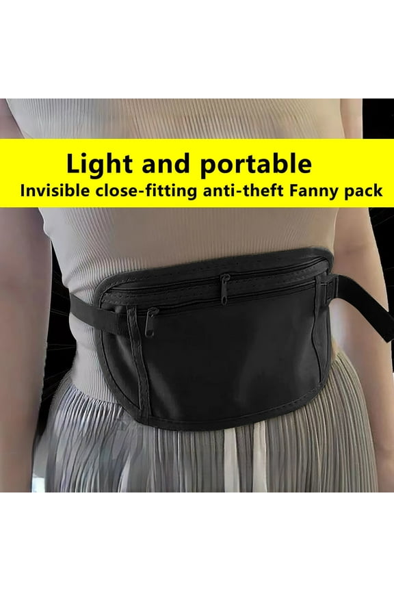 Slim-Theft Waist Bag Invisible Concealed Adjustable Elastic Belt for Running,Hiking & Travel 10.03x5.51in Nylon Pack with Multiple Pockets Khaki Color