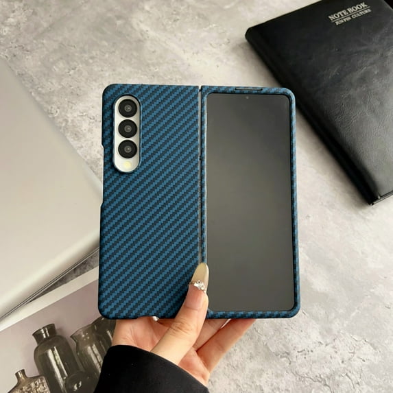 Slim and Thin Carbon Fiber Case for Samsung Galaxy Z Fold 3, Compatible with MagSafe, Aramid Fiber Lightweight Anti-Scratch Cover with Magnetic for Men & Women, Built-In Screen Protector, Blue