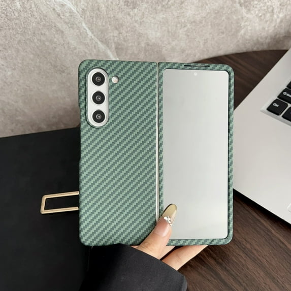 Slim and Thin Carbon Fiber Case for Samsung Galaxy Z Fold 6, Compatible with MagSafe, Aramid Fiber Lightweight Anti-Scratch Cover with Magnetic for Men & Women, Built-In Screen Protector, Green