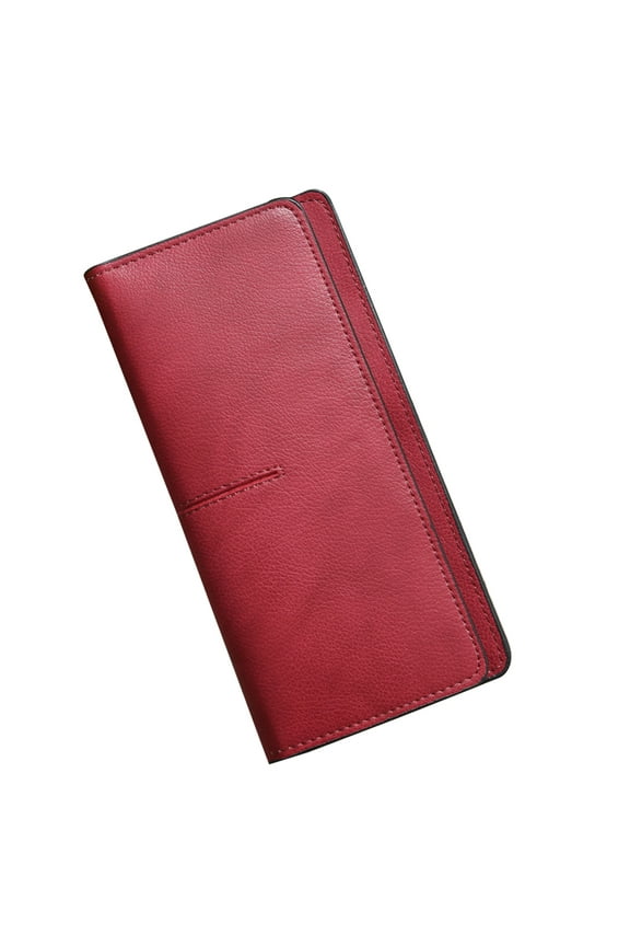 Slim Thin Leather Women Wallet Blocking Credit Card Holder Bifold Long Ladies Billfold-Wine red
