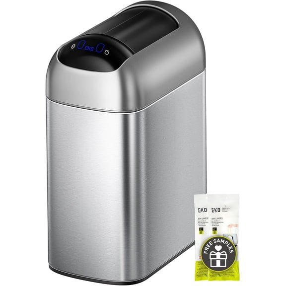 Slim Touchless Sensor Trash Can 10L 2.6 Gallon with Soft-Close Retractable Wing Lid Stainless Steel Waterproof for Bathroom Kitchen Office Bestseling