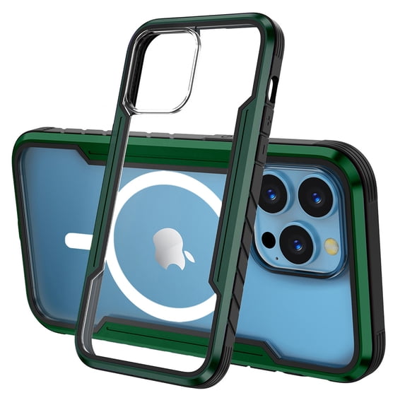 Slim Transparent Case for iPhone 15 Pro Max Magnetic Cover Compatible with MagSafe, Military Grade Protection Shockproof Anti-Scratch Crystal Clear Phone Case for iPhone 15 Pro Max, Green