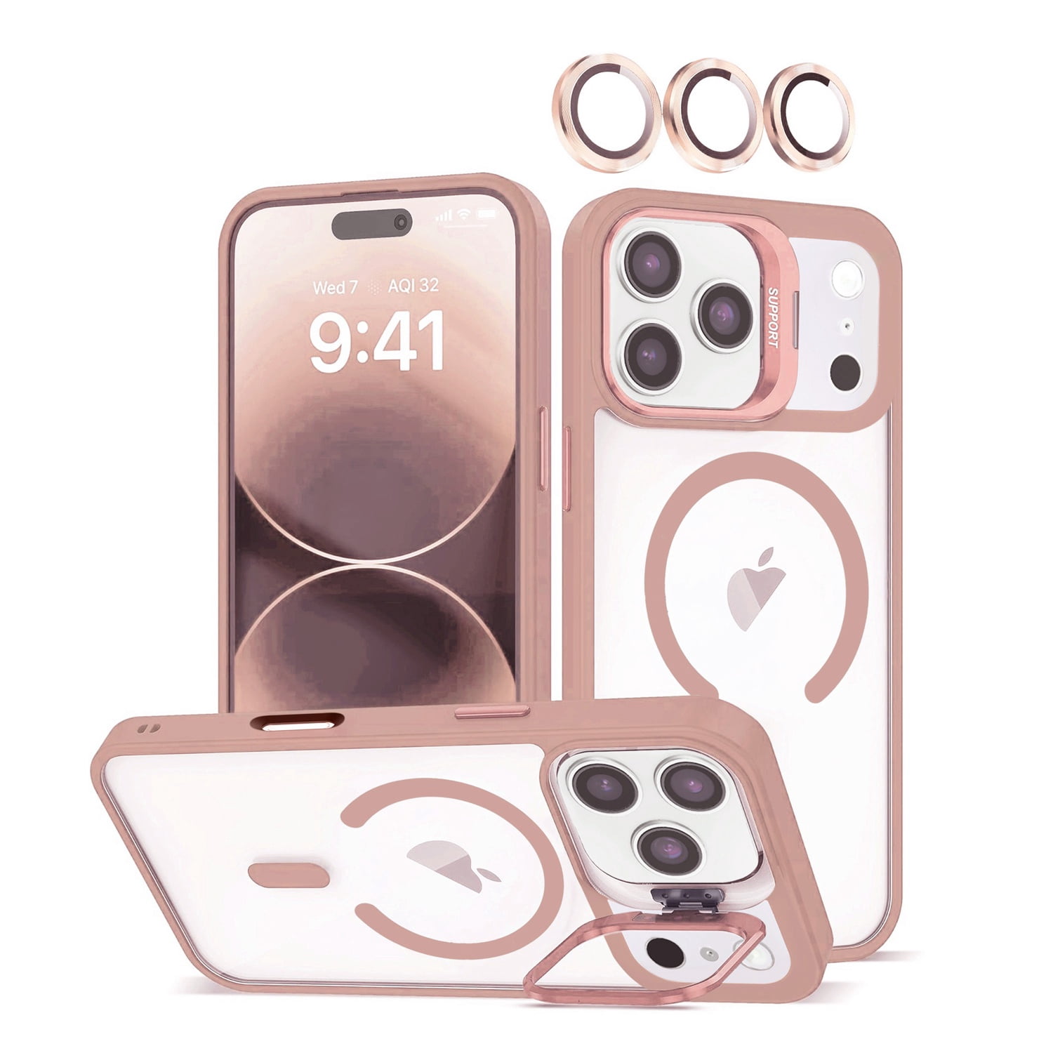 Slim Transparent Magnetic Case with Camera Stand for iPhone 17 Pro Max - Pink
