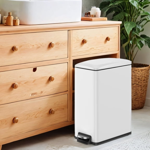 Slim Trash Can, 12.7-Gallon (48 L) Garbage Can for Narrow Spaces with Soft-Close Lid, Inner Bucket, Stainless Steel, 15 Trash Bags Included