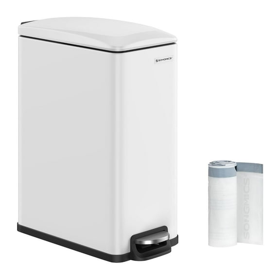 Slim Trash Can, 12.7 Gallon Garbage Can for Narrow Spaces with Soft-Close Lid, White