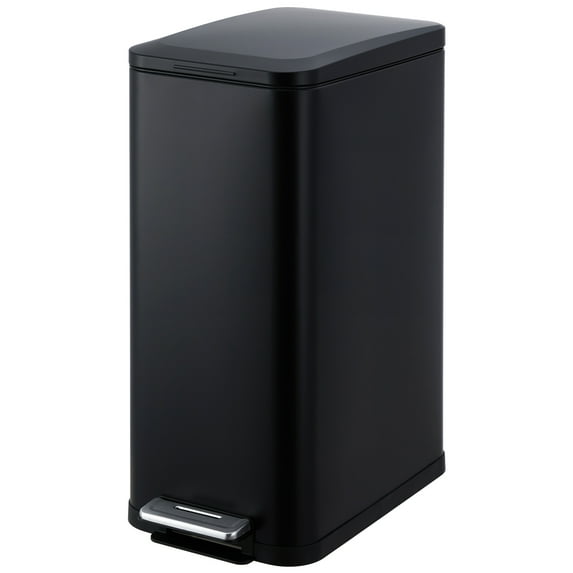 Slim Trash Can, 13.2 Gal/50L Stainless Steel Waste Bin, Soft-Close Lid, Step-on Garbage Bin - with Removable Plastic Inner Buckets