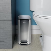 Slim Trash Can - 2.6 Gallon (10 Liter) Small Metal Trash Can with Soft Close Lid, Step Pedal, Removable Bucket - Stainless Steel Waste Bin for Narrow Spaces, Bathroom, and Office