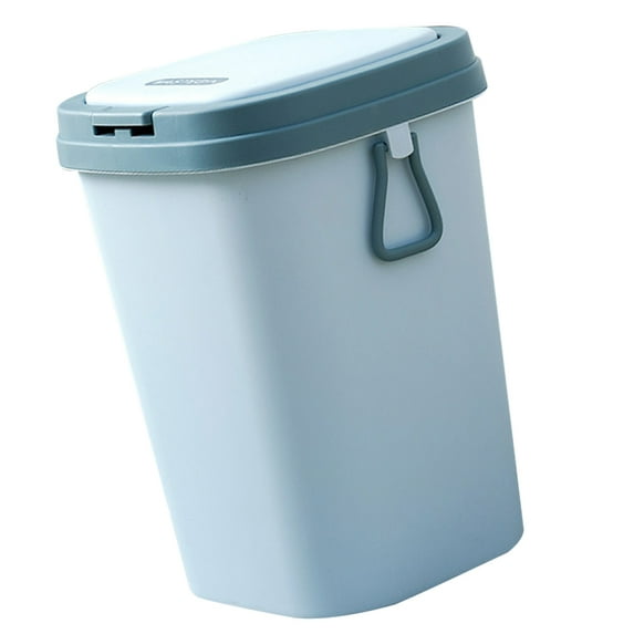 Slim Trash Can Recycling Bin Wicker Lid Covered Office Sky-blue