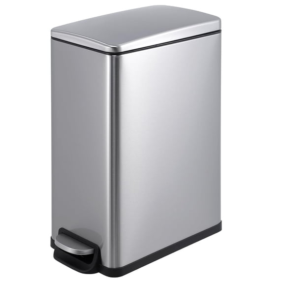 Slim Trash Can with Lid, 12 Gal (45 L) Stainless Steel Kitchen Garbage Can with Inner Bucket and Step On Foot Pedal, Narrow Metal Trash Bin, Silver