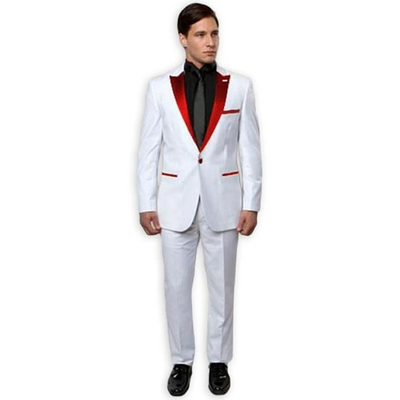 Slim Tux White with Red Lapel