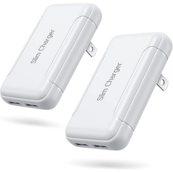 Slim USB Wall Charger, Pofesun 2Pack 3A/5V Dual Port Wall Charger Adapter with Foldable Plug, Flat USB Charger Block Charging Box Brick,Cube for iPhone 16 15 14 13 12 Pro Max,Samsung,LG,Pixel,Android