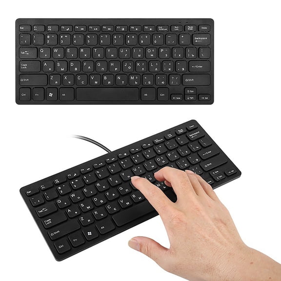 Slim USB Wired Keyboard 78 Keys Russian for Laptop Desktop Black