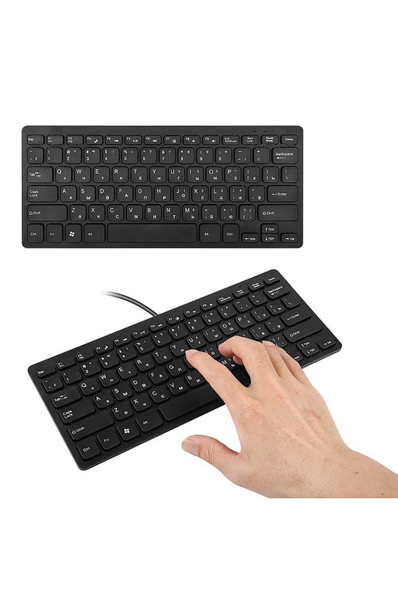 Slim USB Wired Keyboard 78 Keys Russian for Laptop Desktop Black