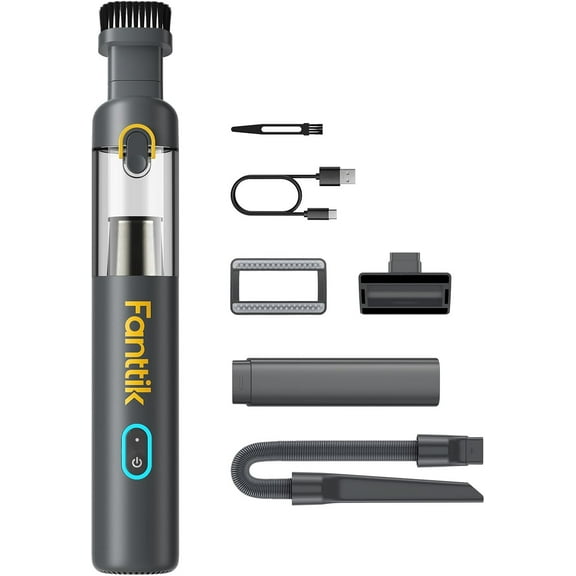 Slim V8 Mate Cordless Car Vacuum Suction Power 12000Pa, Portable Mini Vacuum with Flexible Hose and Pet Brush, Type-C Charge, Portable for Car, Office Desk, Keyboards, Gray