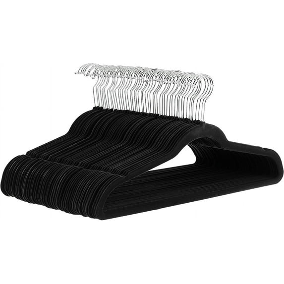 Slim Velvet Non-Slip Space Saving Suit Clothes Hangers, Closet Organizer, Black, 50-Pack