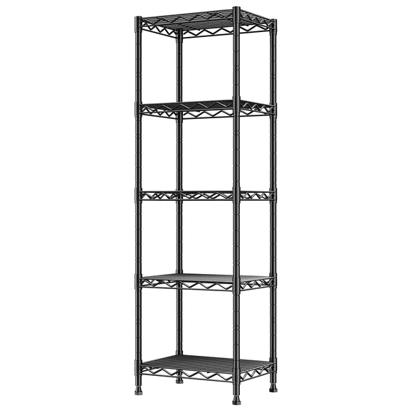 Slim Vertical Storage Shelf,5-Tier Narrow Storage Rack for Bathroom Small Spaces,Adjustable Metal Shelving Unit,11.8" D x 15.8" W x 53" H,Black