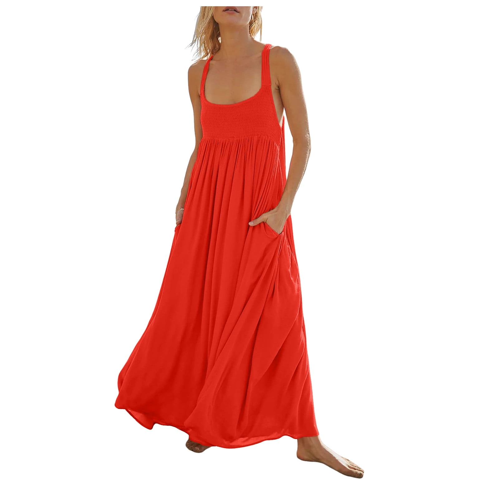 Slim Waist Chiffon Dresses For Women Neck Hanging Summer Smocked