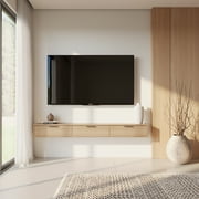 Nexera Slim Wall-Mounted Tv Stand Fits Tvs up to 72 with 3 Storage Cabinets, Natural Blonde Oak