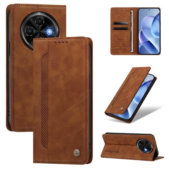 Slim Wallet Case for Tecno Spark 30C 5G Magnet & Drop Proof Brown
