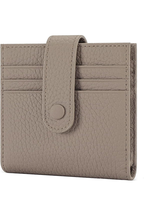 Slim Wallet For Women Genuine Leather Small Bifold Credit Card Holder Wallet With Zipper Coin Pouch ID Window, Gray