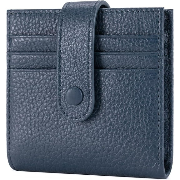 Slim Wallet For Women Genuine Leather Small Bifold Credit Card Holder Wallet With Zipper Coin Pouch ID Window, Navy Blue