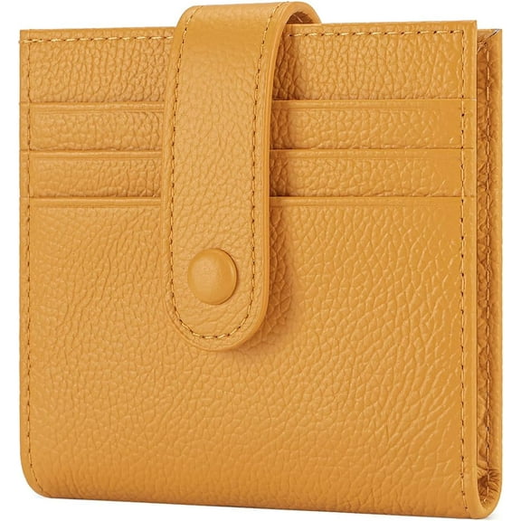 Slim Wallet For Women Genuine Leather Small Bifold Credit Card Holder Wallet With Zipper Coin Pouch ID Window, Yellow