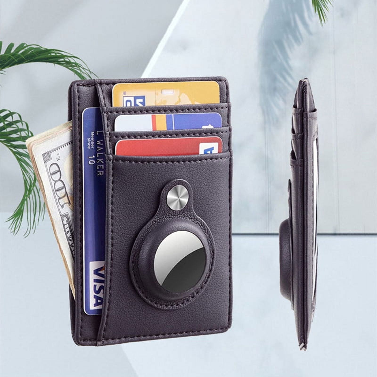 Slim Wallet With Integrated Airtag Case, Genuine Leather Minimalist ...